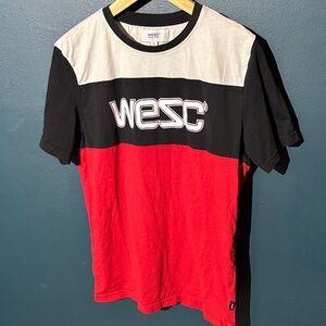 WeSC colorblock graphic t-shirt in black, white, and red